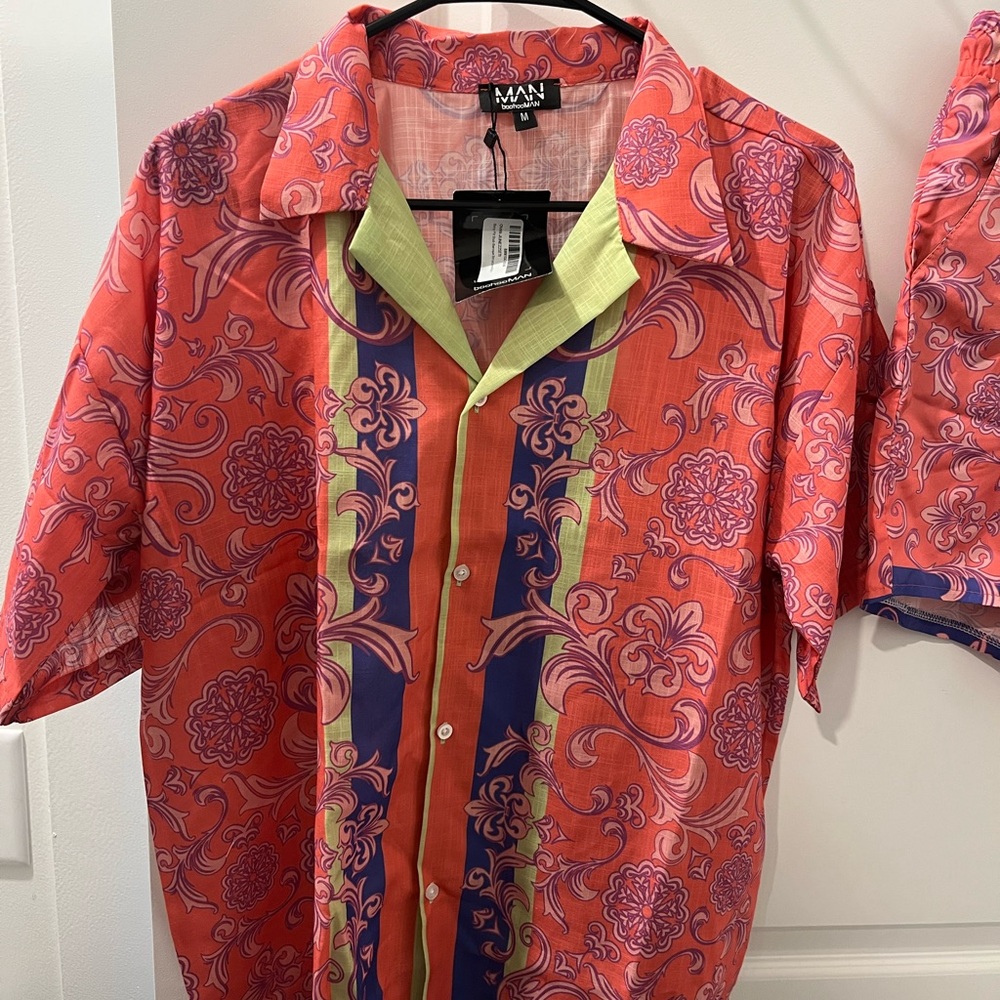 MAN PINK and Purple Floral Men's Casual Shirt and Swim shorts